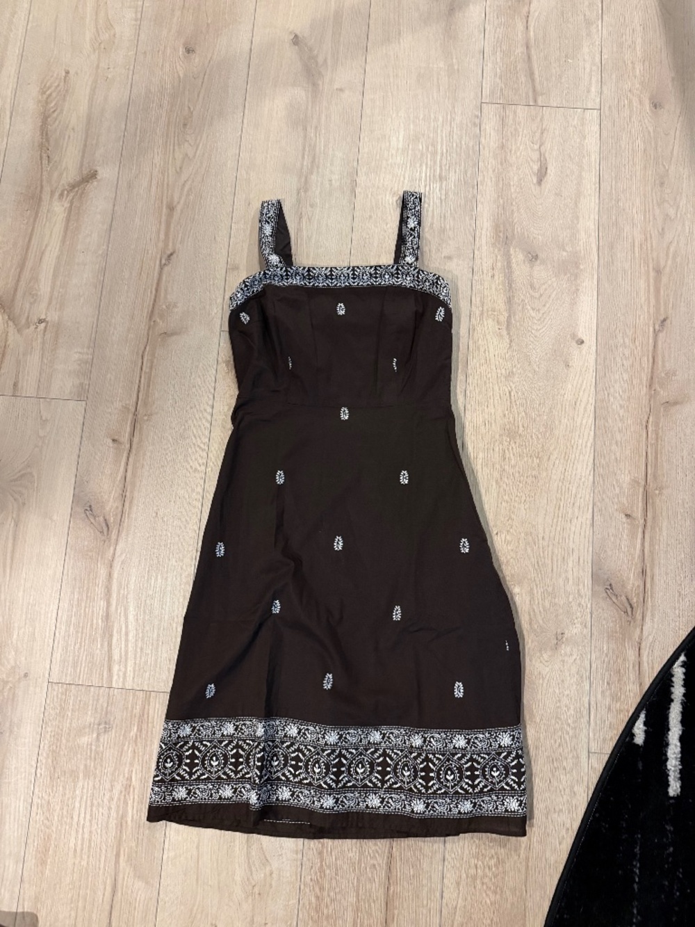 Ann Taylor LOFT Petites Brown White Embroidered Cotton Sundress Size 0P